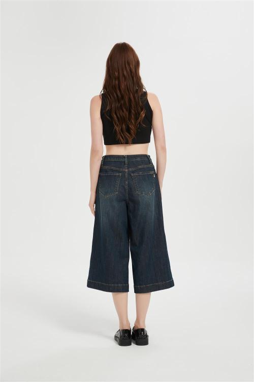 Custom Capri Jeans for Women Wide Leg Stretchy High Waisted Loose Denim Pants