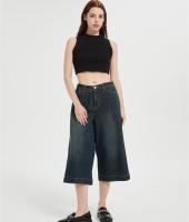 Custom Capri Jeans for Women Wide Leg Stretchy High Waisted Loose Denim Pants