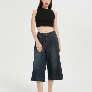 Custom Capri Jeans for Women Wide Leg Stretchy High Waisted Loose Denim Pants