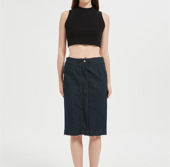 OEM Women's Casual Jean Skirt High Waist Front Slit  Denim Skirts From Chinese Factory