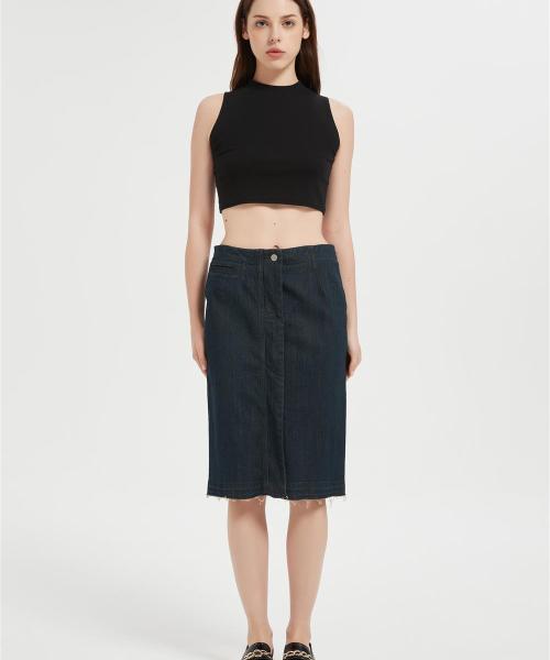 OEM Women's Casual Jean Skirt High Waist Front Slit  Denim Skirts From Chinese Factory