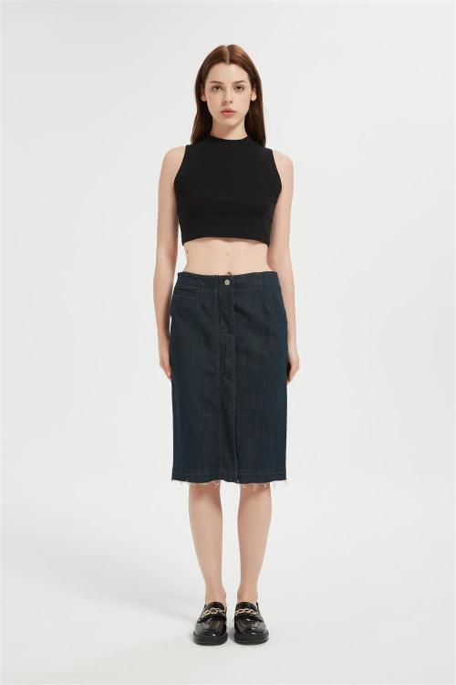 OEM Women's Casual Jean Skirt High Waist Front Slit  Denim Skirts From Chinese Factory