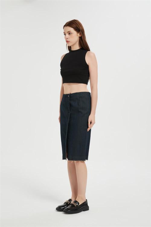 OEM Women's Casual Jean Skirt High Waist Front Slit  Denim Skirts From Chinese Factory