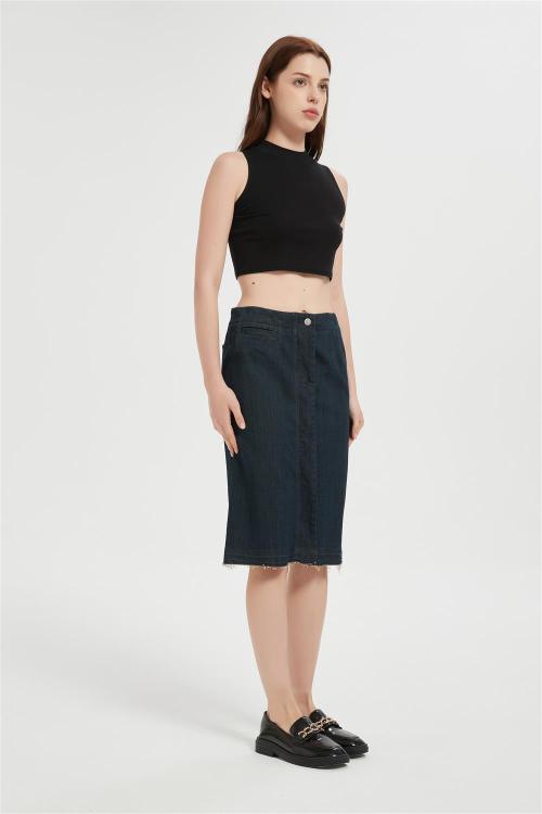 OEM Women's Casual Jean Skirt High Waist Front Slit  Denim Skirts From Chinese Factory