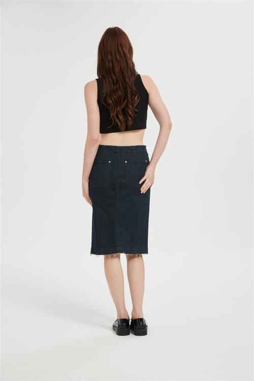 OEM Women's Casual Jean Skirt High Waist Front Slit  Denim Skirts From Chinese Factory