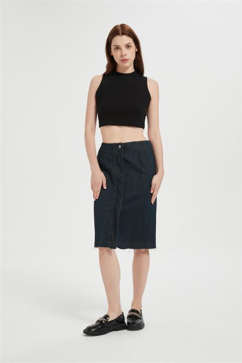 OEM Women's Casual Jean Skirt High Waist Front Slit  Denim Skirts From Chinese Factory