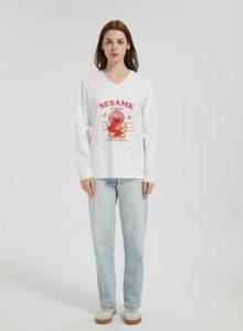 OEM Women's long-sleeved T-shirt | Summer V Neck Digital Printed T-Shirt long sleeved T-shirt