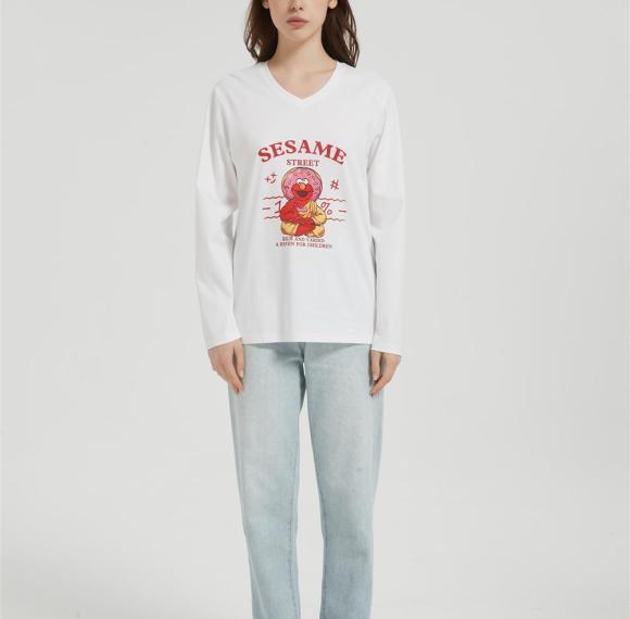 OEM Women's long-sleeved T-shirt | Summer V Neck Digital Printed T-Shirt long sleeved T-shirt