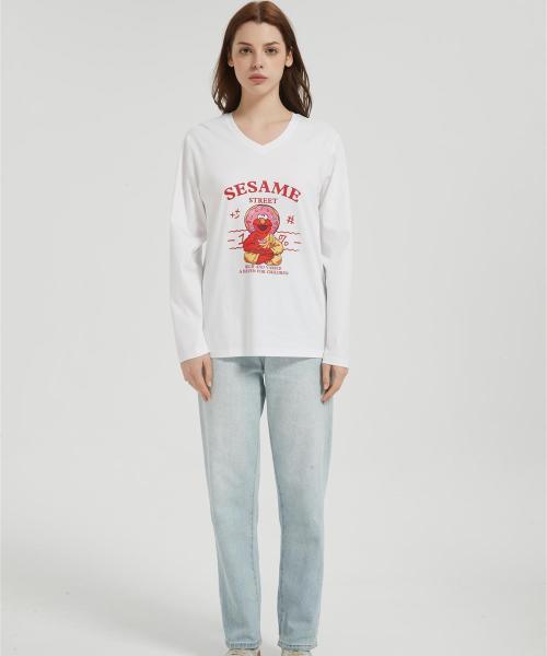 OEM Women's long-sleeved T-shirt | Summer V Neck Digital Printed T-Shirt long sleeved T-shirt