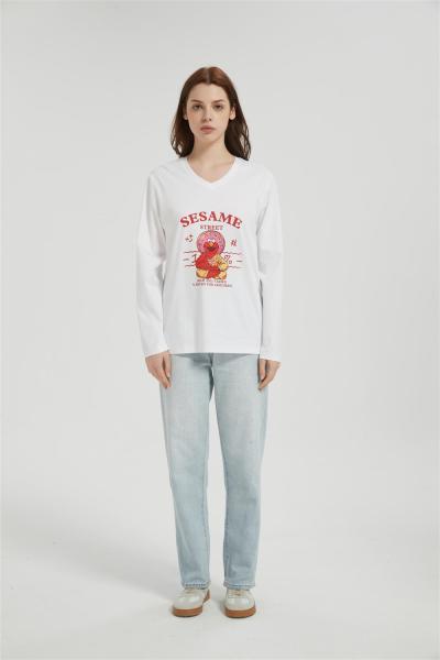 OEM Women's long-sleeved T-shirt | Summer V Neck Digital Printed T-Shirt long sleeved T-shirt