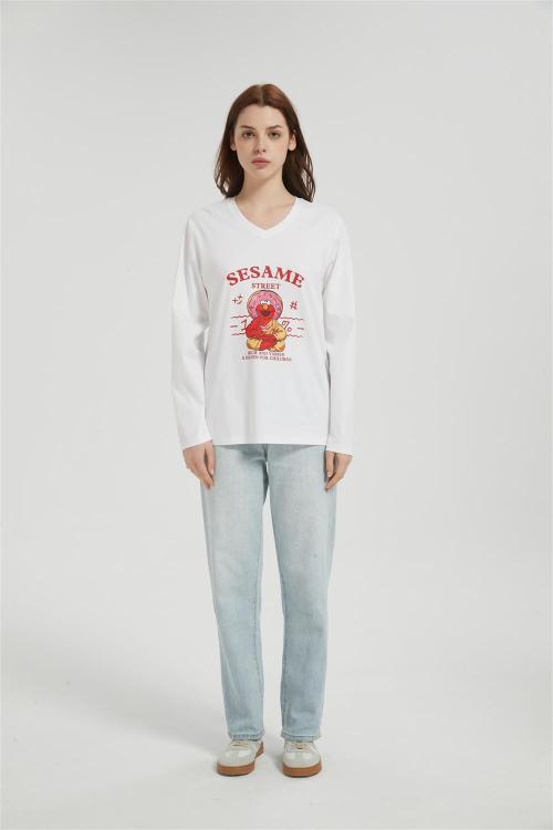 OEM Women's long-sleeved T-shirt | Summer V Neck Digital Printed T-Shirt long sleeved T-shirt