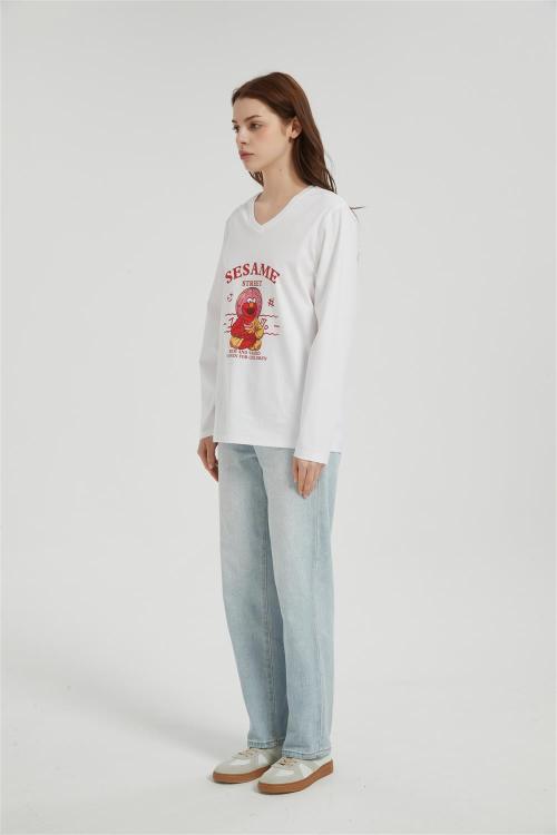 OEM Women's long-sleeved T-shirt | Summer V Neck Digital Printed T-Shirt long sleeved T-shirt