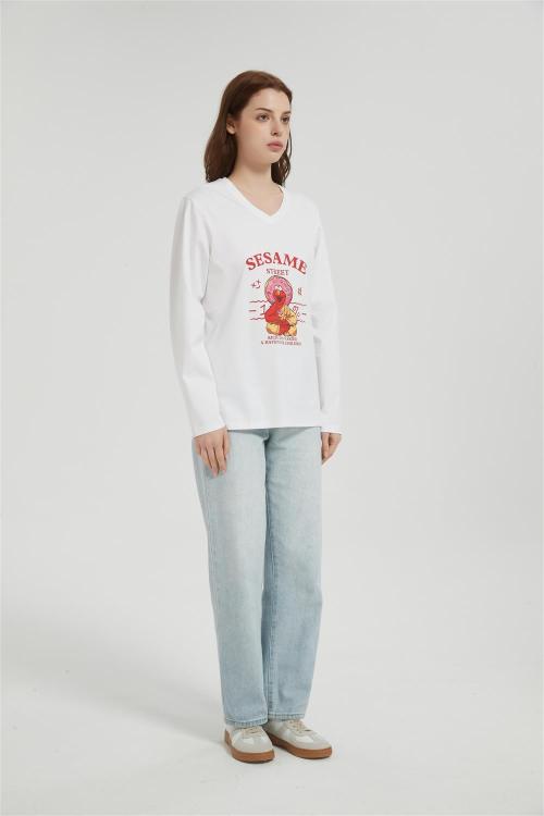 OEM Women's long-sleeved T-shirt | Summer V Neck Digital Printed T-Shirt long sleeved T-shirt