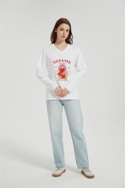 OEM Women's long-sleeved T-shirt | Summer V Neck Digital Printed T-Shirt long sleeved T-shirt