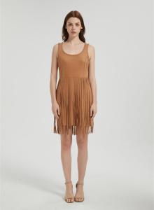 Supplier Women's Suede Dress | Fashion Fall Faux Suede Vintage Round Neck Sleeveless Fringe Dress