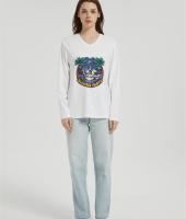 OEM Women's long-sleeved T-shirt | V Neck Digital Printed T-Shirt  | Custom Long Sleeved T-shirt