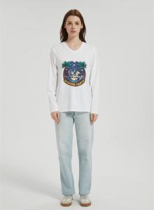 OEM Women's long-sleeved T-shirt | V Neck Digital Printed T-Shirt  | Custom Long Sleeved T-shirt