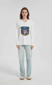 OEM Women's long-sleeved T-shirt | V Neck Digital Printed T-Shirt  | Custom Long Sleeved T-shirt