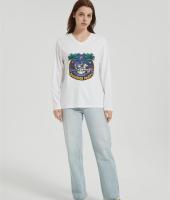 OEM Women's long-sleeved T-shirt | V Neck Digital Printed T-Shirt  | Custom Long Sleeved T-shirt