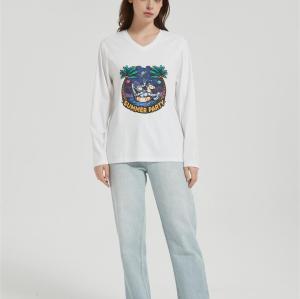 OEM Women's long-sleeved T-shirt | V Neck Digital Printed T-Shirt  | Custom Long Sleeved T-shirt