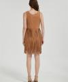 Supplier Women's Suede Dress | Fashion Fall Faux Suede Vintage Round Neck Sleeveless Fringe Dress