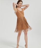 Supplier Women's Suede Dress | Fashion Fall Faux Suede Vintage Round Neck Sleeveless Fringe Dress