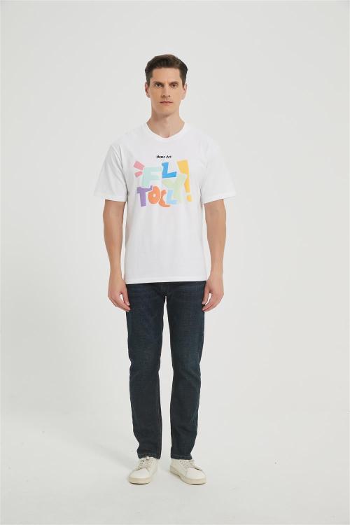 OEM Men's Fashion Alphabet Foam Printing T-Shirt | Cartoon Graphic Cotton Short Sleeve Tops Supplier