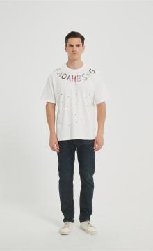 OEM Men's Fashion Knitwear | Ink Blot Printing T-Shirt | Crew Neck Cotton T-shirt Manufacturer