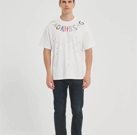 OEM Men's Fashion Knitwear | Ink Blot Printing T-Shirt | Crew Neck Cotton T-shirt Manufacturer