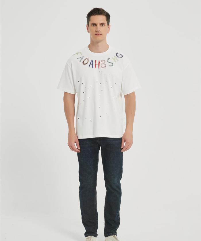 OEM Men's Fashion Knitwear | Ink Blot Printing T-Shirt | Crew Neck Cotton T-shirt Manufacturer