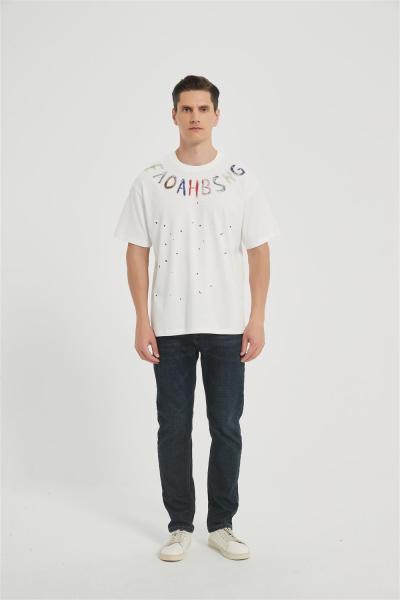 OEM Men's Fashion Knitwear | Ink Blot Printing T-Shirt | Crew Neck Cotton T-shirt Manufacturer