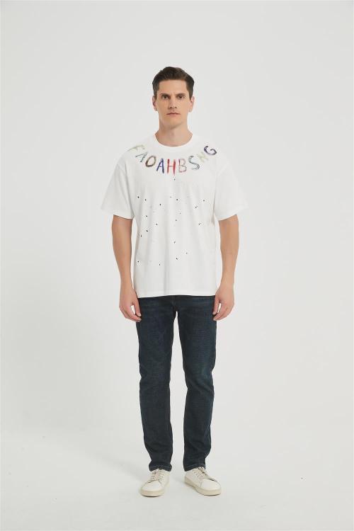 OEM Men's Fashion Knitwear | Ink Blot Printing T-Shirt | Crew Neck Cotton T-shirt Manufacturer