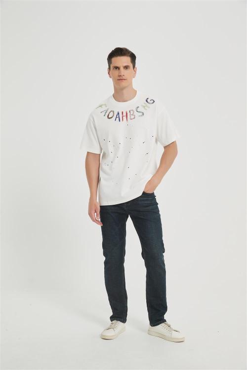 OEM Men's Fashion Knitwear | Ink Blot Printing T-Shirt | Crew Neck Cotton T-shirt Manufacturer