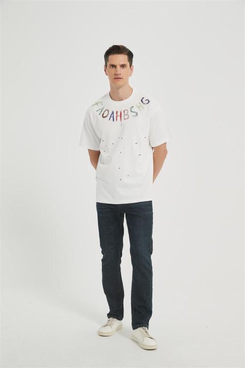 OEM Men's Fashion Knitwear | Ink Blot Printing T-Shirt | Crew Neck Cotton T-shirt Manufacturer