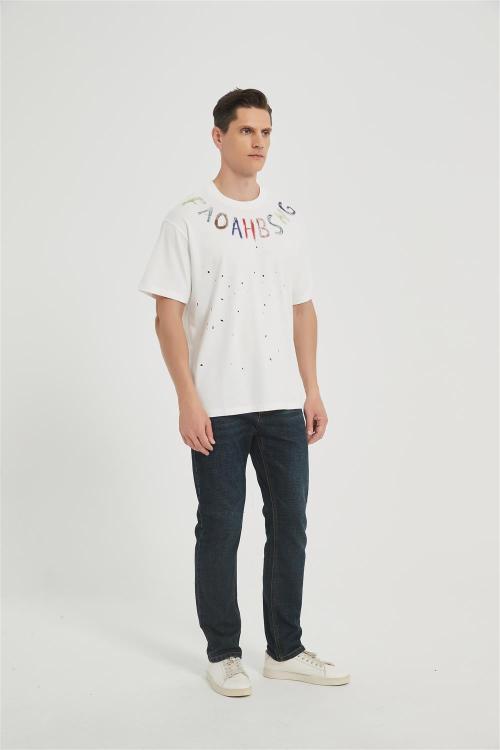 OEM Men's Fashion Knitwear | Ink Blot Printing T-Shirt | Crew Neck Cotton T-shirt Manufacturer