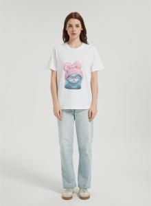 OEM Weomen's Seamless Short-Sleeve T-Shirt | Cute Cat Head Pattern Printing Cotton T-shirt