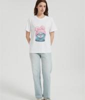 OEM Weomen's Seamless Short-Sleeve T-Shirt | Cute Cat Head Pattern Printing Cotton T-shirt
