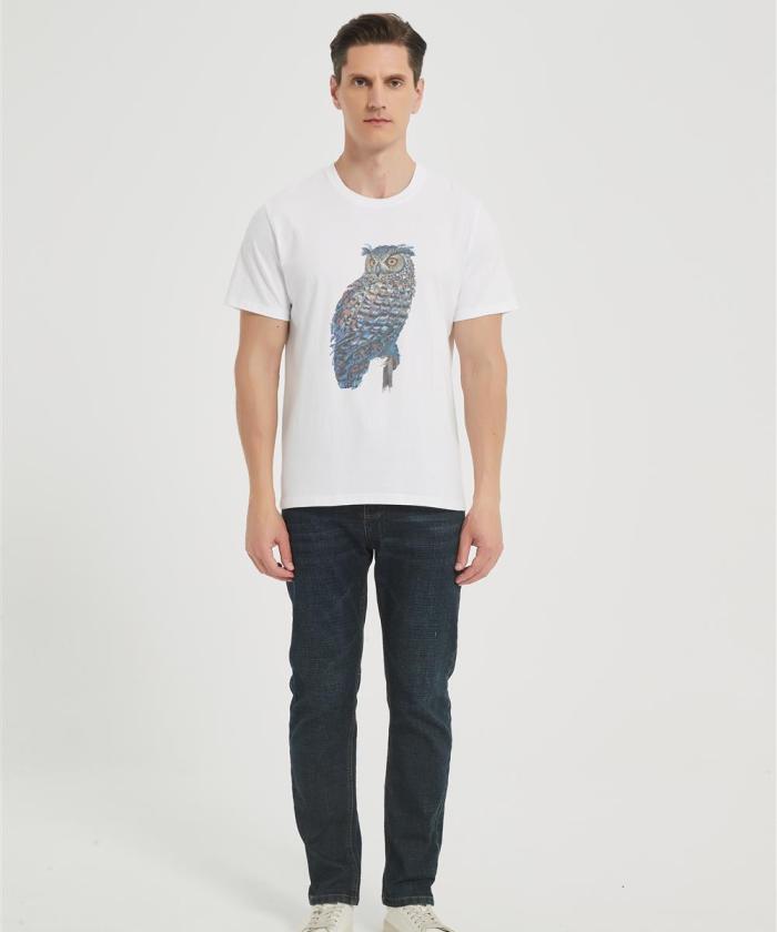 Supplier Men's Seamless Short-Sleeve T-Shirt | Colorful Owl Pattern Printing Cotton T-shirt