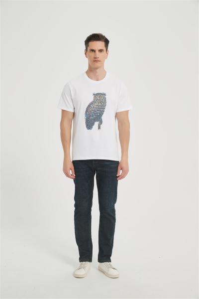 Supplier Men's Seamless Short-Sleeve T-Shirt | Colorful Owl Pattern Printing Cotton T-shirt