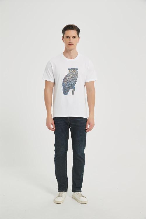 Supplier Men's Seamless Short-Sleeve T-Shirt | Colorful Owl Pattern Printing Cotton T-shirt