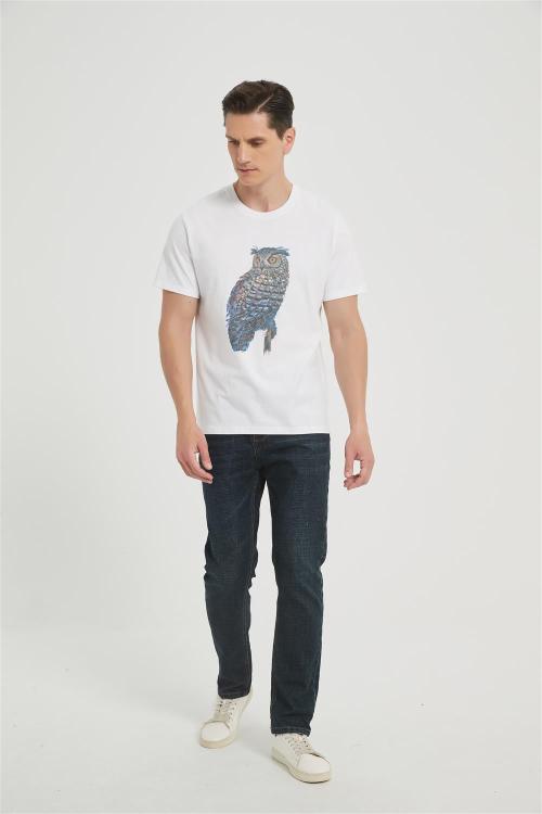 Supplier Men's Seamless Short-Sleeve T-Shirt | Colorful Owl Pattern Printing Cotton T-shirt