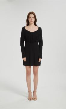 Custom Women's Vintage Western Suede Dress | Faux Suede Long Sleeve Fashion Tassel Top