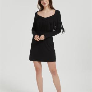 Custom Women's Vintage Western Suede Dress | Faux Suede Long Sleeve Fashion Tassel Top
