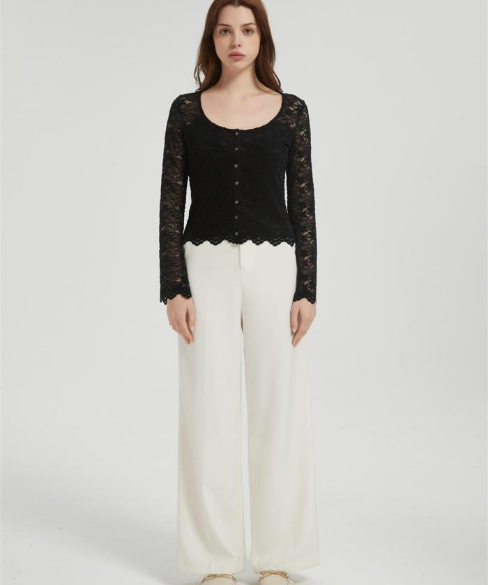 Womens Lace Floral Long Sleeve Mesh Tops | Custom Sheer Blouse Sexy See Through Layering Top Shirts