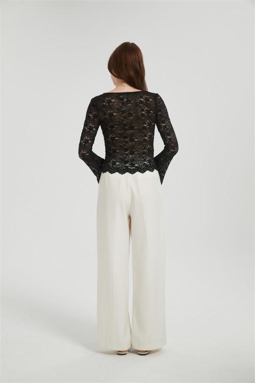 Womens Lace Floral Long Sleeve Mesh Tops | Custom Sheer Blouse Sexy See Through Layering Top Shirts