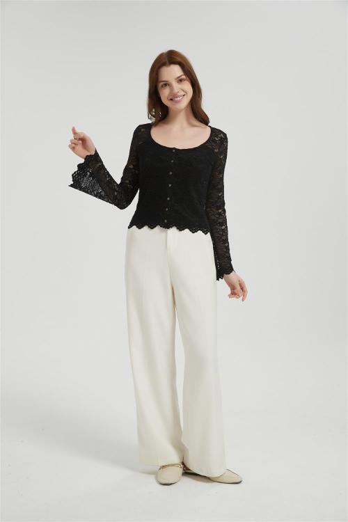 Womens Lace Floral Long Sleeve Mesh Tops | Custom Sheer Blouse Sexy See Through Layering Top Shirts