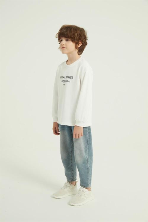 Custom Boys Letter Graphic Print Round Neck Sweatshirt Fall Spring Pullover Tops