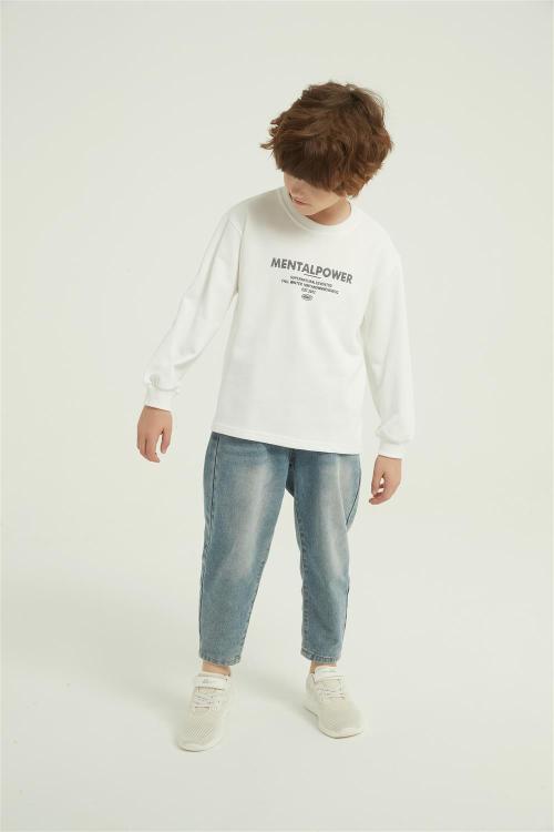 Custom Boys Letter Graphic Print Round Neck Sweatshirt Fall Spring Pullover Tops