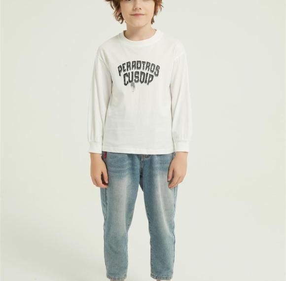 OEM Boys Letter Graphic Print Round Neck Sweatshirt Fall Spring Pullover Tops From China