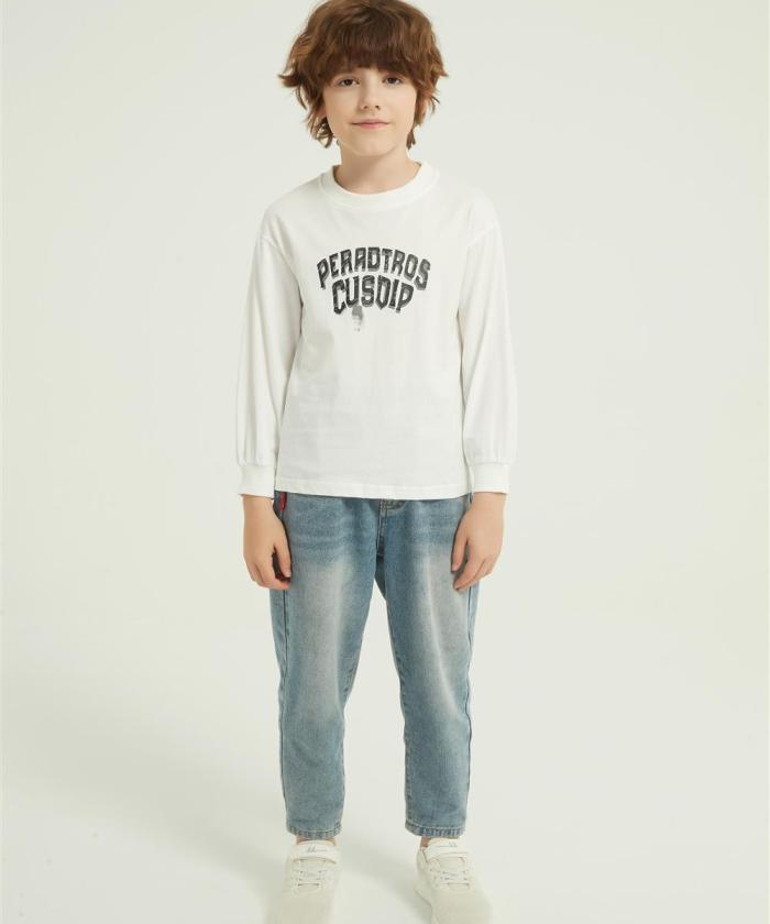 OEM Boys Letter Graphic Print Round Neck Sweatshirt Fall Spring Pullover Tops From China